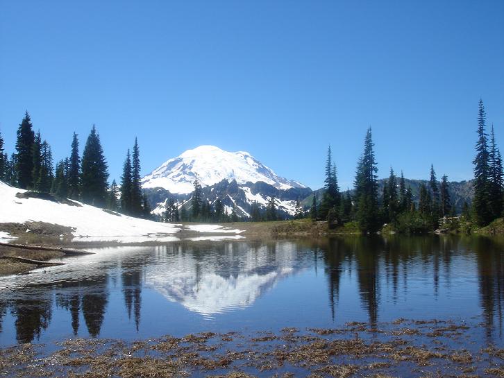 Reflection of Mt. Rainier in Upper Tipsoo Lake, WA.